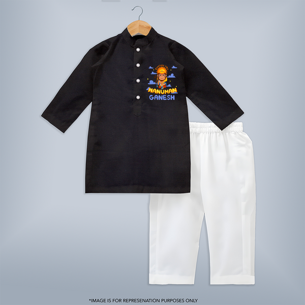 Experience comfort and style with our "Ugadi Pachadi Delights" Customised Kurta set for kids - BLACK - 0 - 6 Months Old (Chest 22", Waist 18", Pant Length 16")