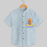 Experience comfort and style with our "Ugadi Pachadi Delights" Customised  Shirt for kids - PASTEL BLUE CHAMBREY - 0 - 6 Months Old (Chest 21")