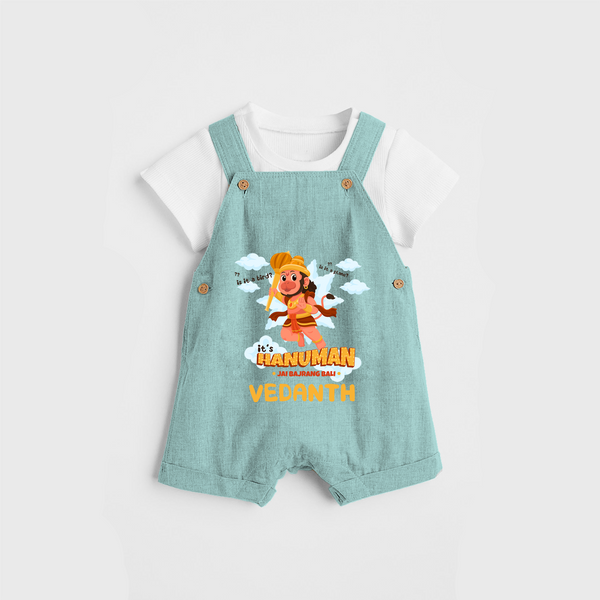 Elevate your wardrobe with "Fearless Like Hanuman" Customised Dungaree set for Kids - AQUA BLUE - 0 - 3 Months Old (Chest 17")