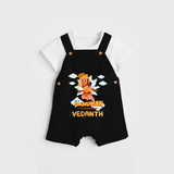 Elevate your wardrobe with "Fearless Like Hanuman" Customised Dungaree set for Kids - BLACK - 0 - 3 Months Old (Chest 17")