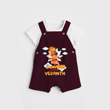 Elevate your wardrobe with "Fearless Like Hanuman" Customised Dungaree set for Kids - MAROON - 0 - 3 Months Old (Chest 17")
