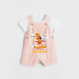 Elevate your wardrobe with "Fearless Like Hanuman" Customised Dungaree set for Kids - PEACH - 0 - 3 Months Old (Chest 17")