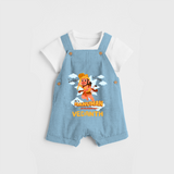 Elevate your wardrobe with "Fearless Like Hanuman" Customised Dungaree set for Kids - SKY BLUE - 0 - 3 Months Old (Chest 17")