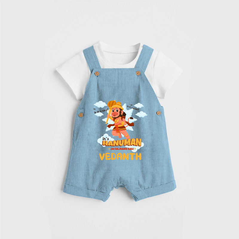 Elevate your wardrobe with "Fearless Like Hanuman" Customised Dungaree set for Kids - SKY BLUE - 0 - 3 Months Old (Chest 17")