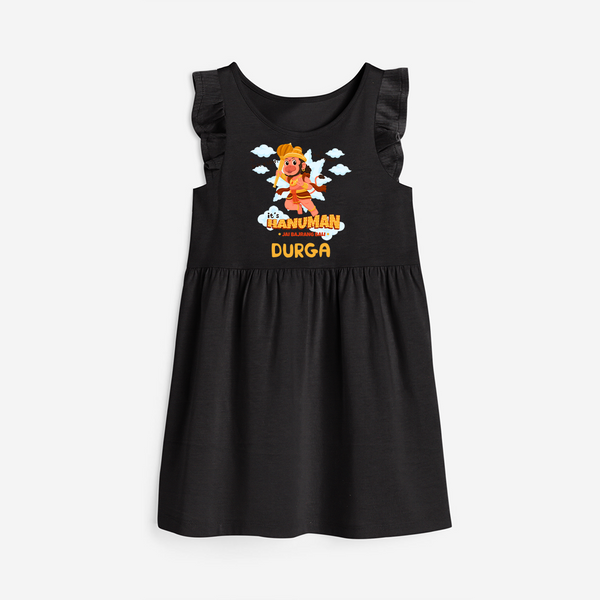 Elevate your wardrobe with "Fearless Like Hanuman" Customised  Girls Frock - BLACK - 0 - 6 Months Old (Chest 18")