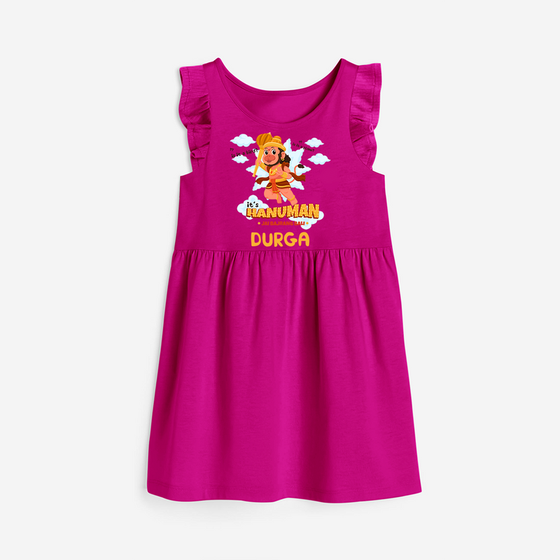 Elevate your wardrobe with "Fearless Like Hanuman" Customised  Girls Frock - HOT PINK - 0 - 6 Months Old (Chest 18")