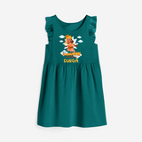 Elevate your wardrobe with "Fearless Like Hanuman" Customised  Girls Frock - MYRTLE GREEN - 0 - 6 Months Old (Chest 18")