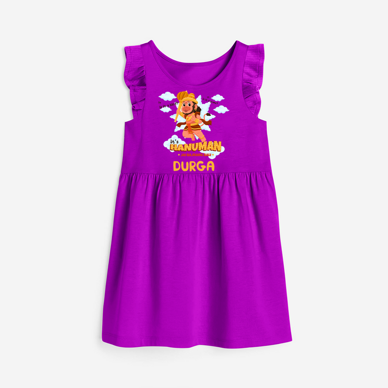 Elevate your wardrobe with "Fearless Like Hanuman" Customised  Girls Frock - PURPLE - 0 - 6 Months Old (Chest 18")