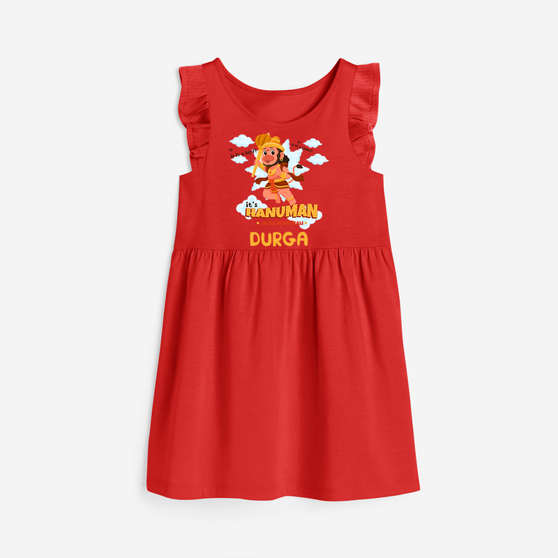 Elevate your wardrobe with "Fearless Like Hanuman" Customised  Girls Frock - RED - 0 - 6 Months Old (Chest 18")