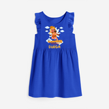 Elevate your wardrobe with "Fearless Like Hanuman" Customised  Girls Frock - ROYAL BLUE - 0 - 6 Months Old (Chest 18")
