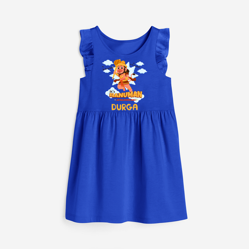 Elevate your wardrobe with "Fearless Like Hanuman" Customised  Girls Frock - ROYAL BLUE - 0 - 6 Months Old (Chest 18")