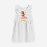 Elevate your wardrobe with "Fearless Like Hanuman" Customised  Girls Frock - WHITE - 0 - 6 Months Old (Chest 18")