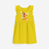 Elevate your wardrobe with "Fearless Like Hanuman" Customised  Girls Frock - YELLOW - 0 - 6 Months Old (Chest 18")