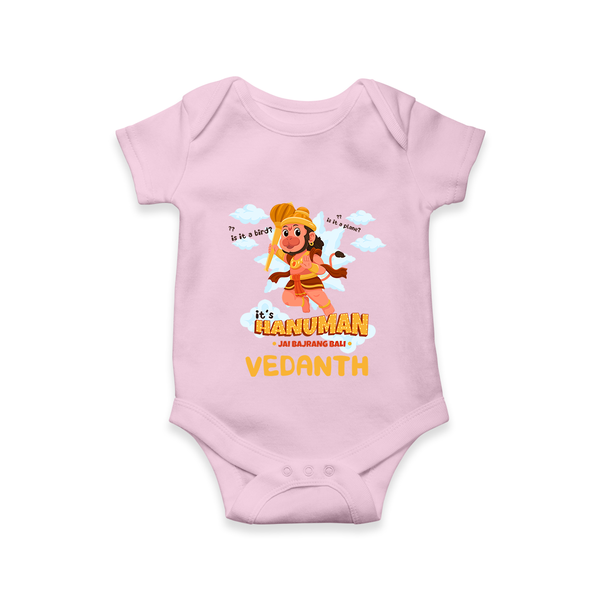 Elevate your wardrobe with "Fearless Like Hanuman" Customised Romper for Kids - BABY PINK - 0 - 3 Months Old (Chest 16")