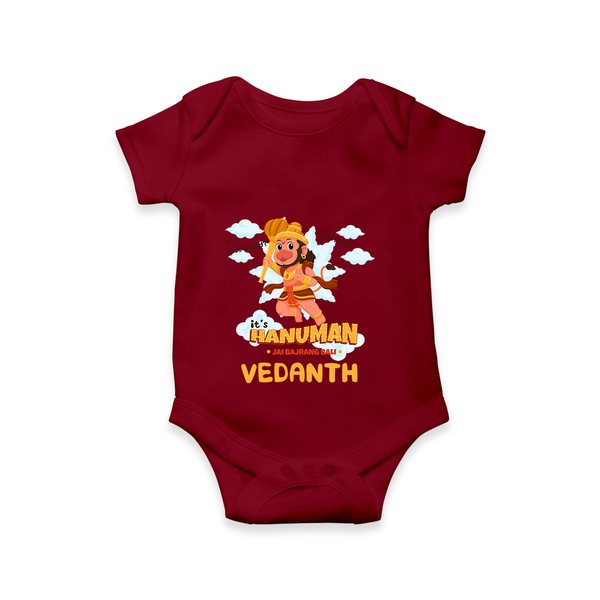 Elevate your wardrobe with "Fearless Like Hanuman" Customised Romper for Kids - MAROON - 0 - 3 Months Old (Chest 16")