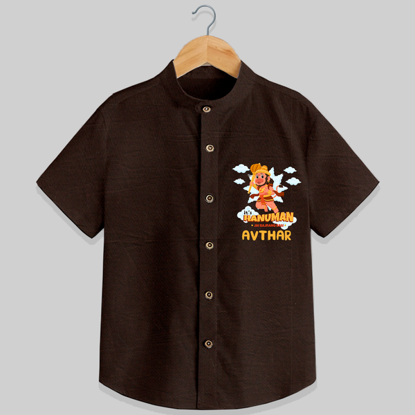 Elevate your wardrobe with "Fearless Like Hanuman" Customised  Shirt for kids - CHOCOLATE BROWN - 0 - 6 Months Old (Chest 21")