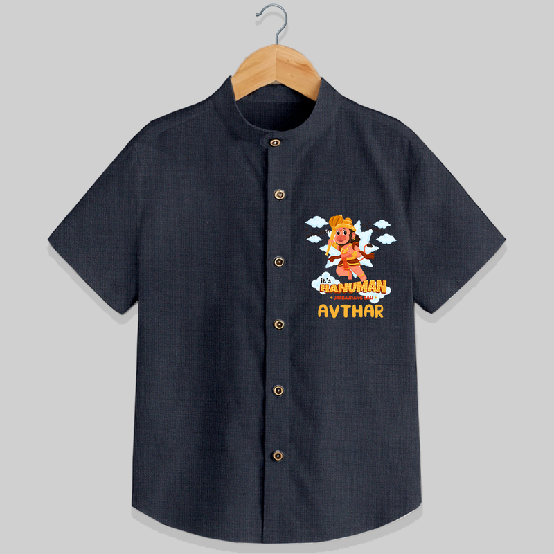 Elevate your wardrobe with "Fearless Like Hanuman" Customised  Shirt for kids - DARK GREY - 0 - 6 Months Old (Chest 21")