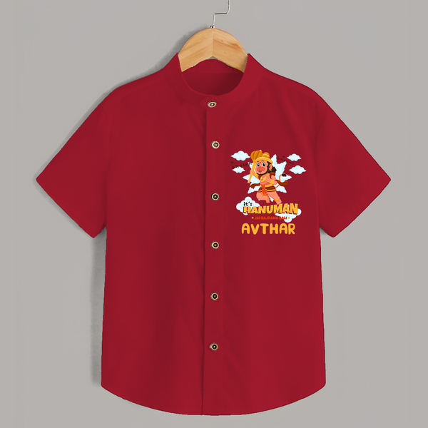 Elevate your wardrobe with "Fearless Like Hanuman" Customised  Shirt for kids - RED - 0 - 6 Months Old (Chest 21")
