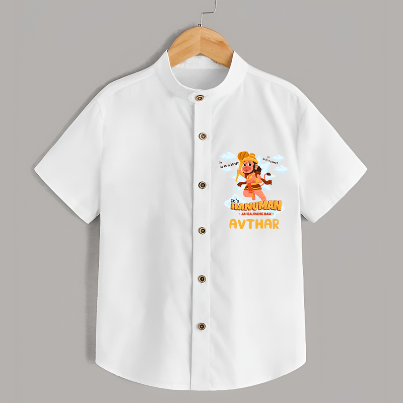 Elevate your wardrobe with "Fearless Like Hanuman" Customised  Shirt for kids - WHITE - 0 - 6 Months Old (Chest 21")