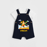 Infuse elegance and charm into your celebrations with "No Fear When Hanuman Is Near" Customised Dungaree set for Kids - NAVY BLUE - 0 - 3 Months Old (Chest 17")