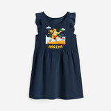 Infuse elegance and charm into your celebrations with "No Fear When Hanuman Is Near" Customised Girls Frock - NAVY BLUE - 0 - 6 Months Old (Chest 18")