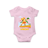 Infuse elegance and charm into your celebrations with "No Fear When Hanuman Is Near" Customised Romper for Kids - BABY PINK - 0 - 3 Months Old (Chest 16")