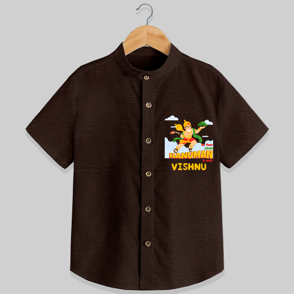 Infuse elegance and charm into your celebrations with "No Fear When Hanuman Is Near" Customised  Shirt for kids - CHOCOLATE BROWN - 0 - 6 Months Old (Chest 21")