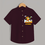 Infuse elegance and charm into your celebrations with "No Fear When Hanuman Is Near" Customised  Shirt for kids - MAROON - 0 - 6 Months Old (Chest 21")