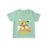 Infuse elegance and charm into your celebrations with "No Fear When Hanuman Is Near" Customised T-Shirt for Kids - MINT GREEN - 0 - 5 Months Old (Chest 17")