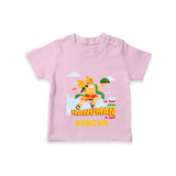 Infuse elegance and charm into your celebrations with "No Fear When Hanuman Is Near" Customised T-Shirt for Kids - PINK - 0 - 5 Months Old (Chest 17")