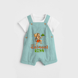 Make a statement with "Jai Bajrang Bali" vibrant colors Customised Dungaree set for Kids - AQUA BLUE - 0 - 3 Months Old (Chest 17")