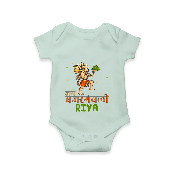 Make a statement with "Jai Bajrang Bali" vibrant colors Customised Romper for Kids - MINT GREEN - 0 - 3 Months Old (Chest 16")