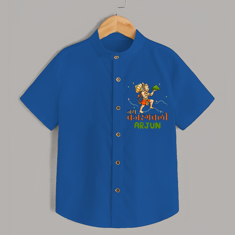 Make a statement with "Jai Bajrang Bali" vibrant colors Customised  Shirt for kids - COBALT BLUE - 0 - 6 Months Old (Chest 21")