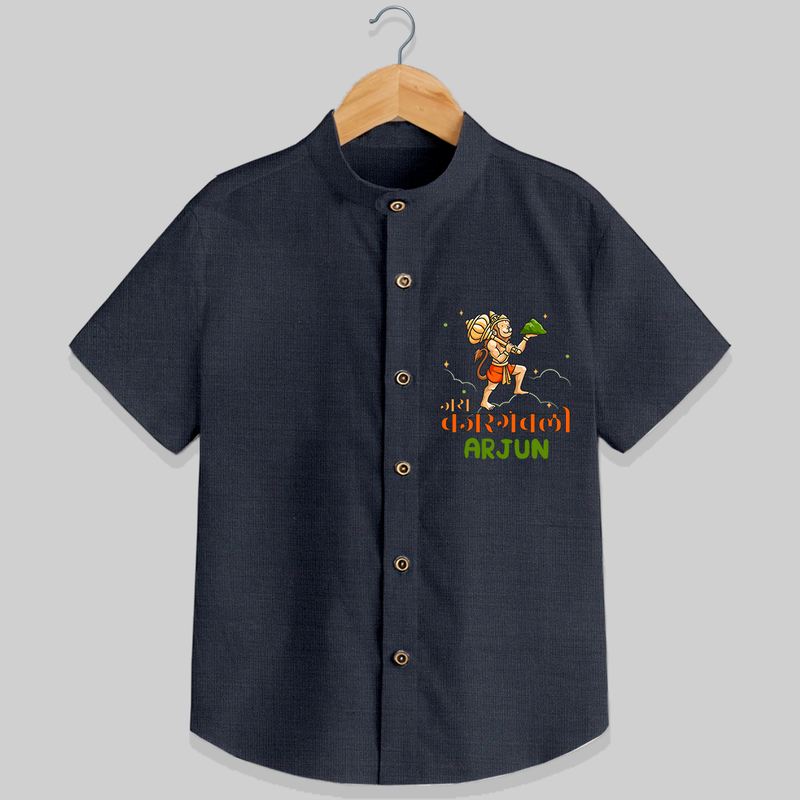 Make a statement with "Jai Bajrang Bali" vibrant colors Customised  Shirt for kids - DARK GREY - 0 - 6 Months Old (Chest 21")
