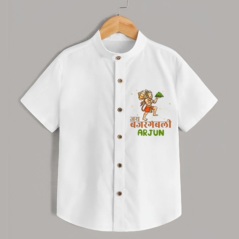 Make a statement with "Jai Bajrang Bali" vibrant colors Customised  Shirt for kids - WHITE - 0 - 6 Months Old (Chest 21")