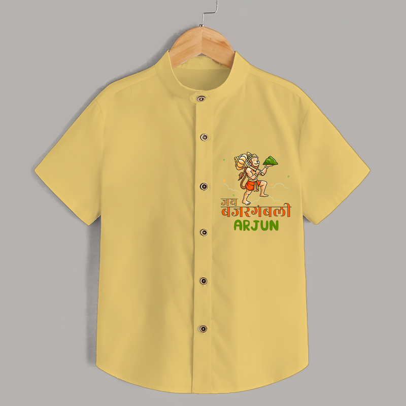 Make a statement with "Jai Bajrang Bali" vibrant colors Customised  Shirt for kids - YELLOW - 0 - 6 Months Old (Chest 21")
