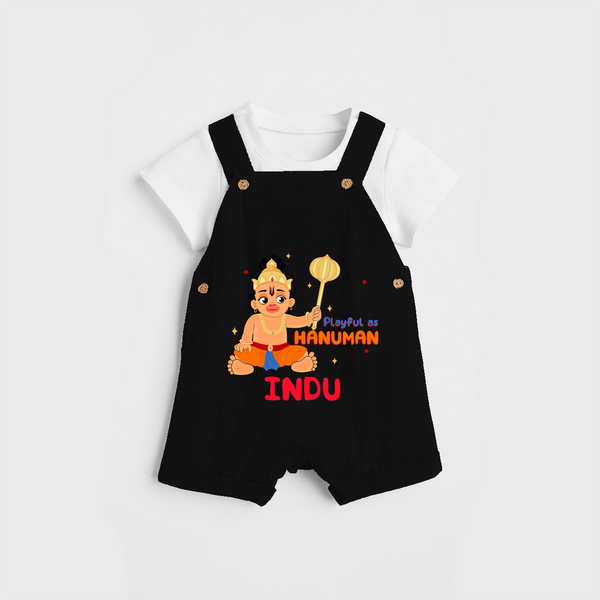 Stand out with eye-catching "Playful As Hanuman" designs of Customised Dungaree set for Kids - BLACK - 0 - 3 Months Old (Chest 17")