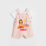 Stand out with eye-catching "Playful As Hanuman" designs of Customised Dungaree set for Kids - PEACH - 0 - 3 Months Old (Chest 17")