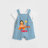 Stand out with eye-catching "Playful As Hanuman" designs of Customised Dungaree set for Kids - SKY BLUE - 0 - 3 Months Old (Chest 17")