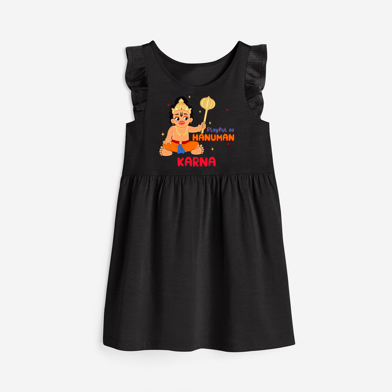 Stand out with eye-catching "Playful As Hanuman" designs of Customised Girls Frock - BLACK - 0 - 6 Months Old (Chest 18")