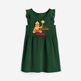 Stand out with eye-catching "Playful As Hanuman" designs of Customised Girls Frock - BOTTLE GREEN - 0 - 6 Months Old (Chest 18")