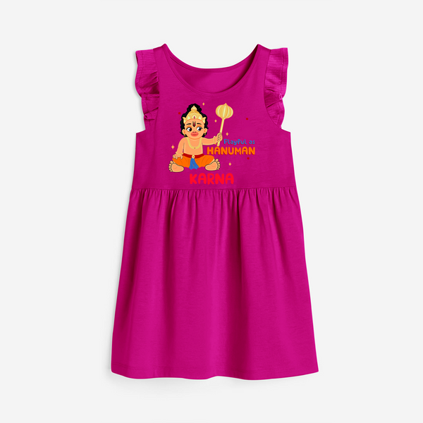 Stand out with eye-catching "Playful As Hanuman" designs of Customised Girls Frock - HOT PINK - 0 - 6 Months Old (Chest 18")