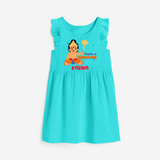 Stand out with eye-catching "Playful As Hanuman" designs of Customised Girls Frock - LIGHT BLUE - 0 - 6 Months Old (Chest 18")