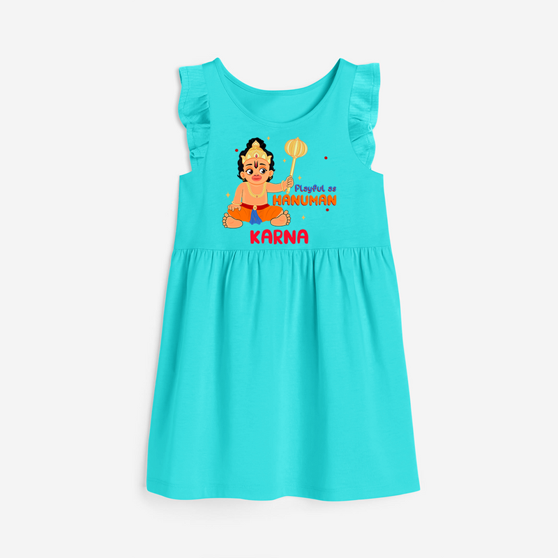 Stand out with eye-catching "Playful As Hanuman" designs of Customised Girls Frock - LIGHT BLUE - 0 - 6 Months Old (Chest 18")