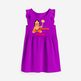 Stand out with eye-catching "Playful As Hanuman" designs of Customised Girls Frock - PURPLE - 0 - 6 Months Old (Chest 18")