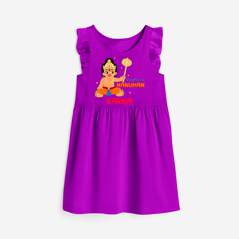 Stand out with eye-catching "Playful As Hanuman" designs of Customised Girls Frock - PURPLE - 0 - 6 Months Old (Chest 18")