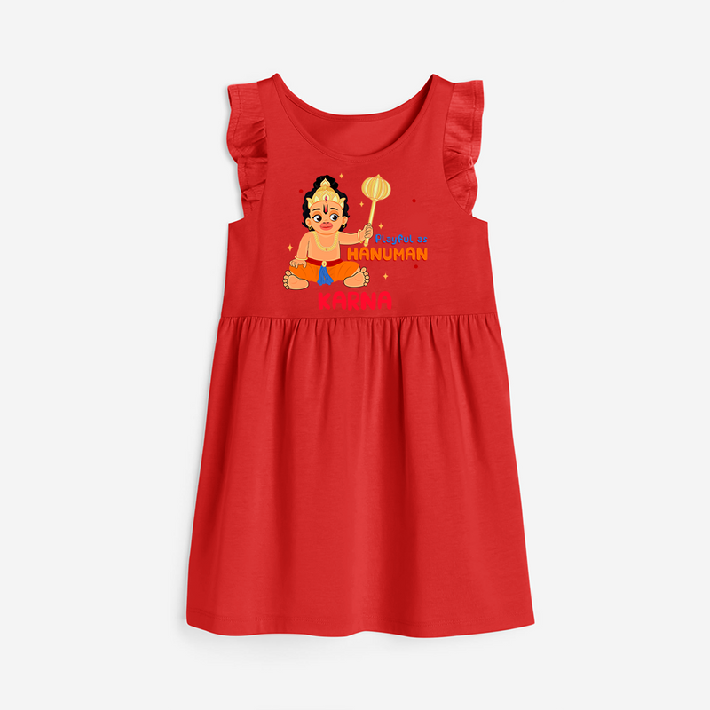 Stand out with eye-catching "Playful As Hanuman" designs of Customised Girls Frock - RED - 0 - 6 Months Old (Chest 18")