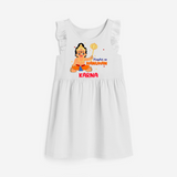 Stand out with eye-catching "Playful As Hanuman" designs of Customised Girls Frock - WHITE - 0 - 6 Months Old (Chest 18")