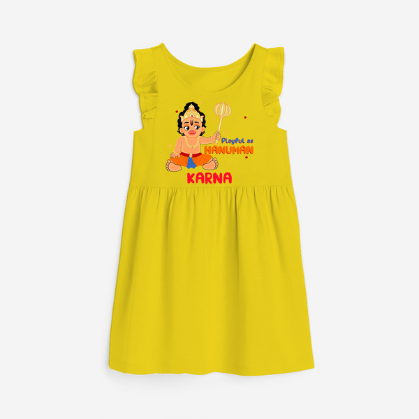 Stand out with eye-catching "Playful As Hanuman" designs of Customised Girls Frock - YELLOW - 0 - 6 Months Old (Chest 18")