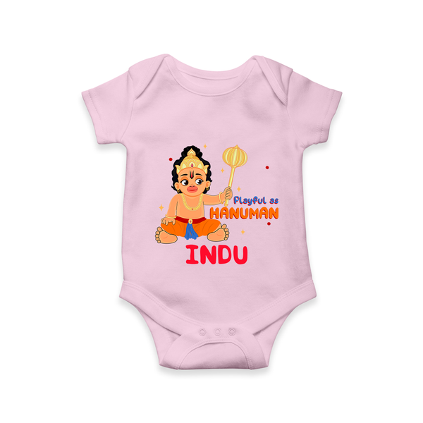 Stand out with eye-catching "Playful As Hanuman" designs of Customised Romper for Kids - BABY PINK - 0 - 3 Months Old (Chest 16")